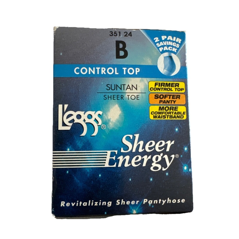 Vintage 2 Pair L'eggs Sheer Energy Size B Suntan 351 24 Control Top Pantyhose